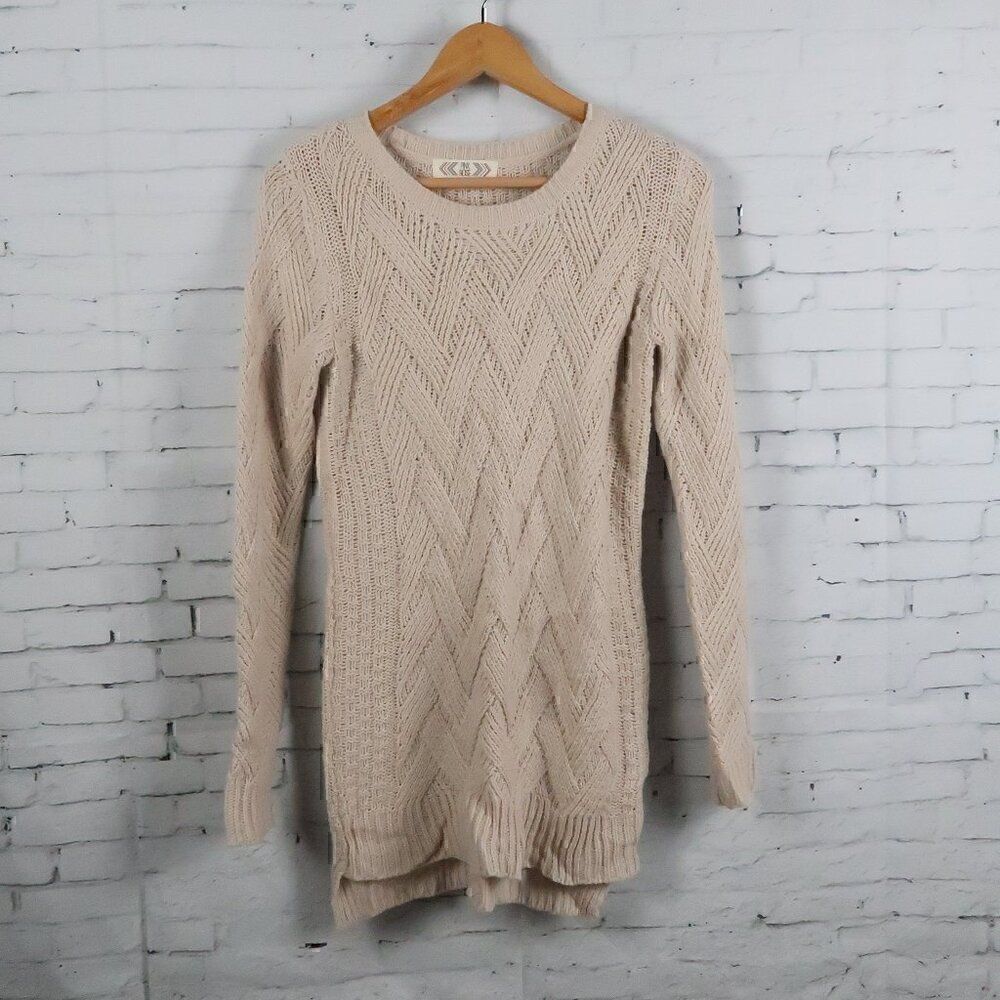 PINK ROSE TAN LONG SLEEVE CREW NECK TUNIC SWEATER SIZE SMALL